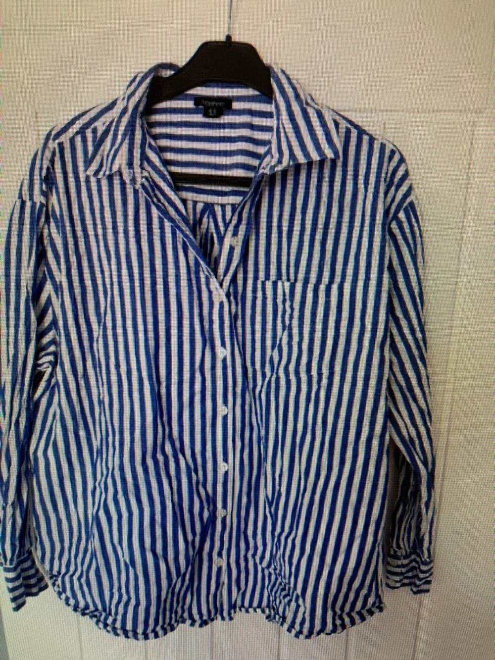 Boohoo Blue and White Vertical Stripe Button-Down Shirt